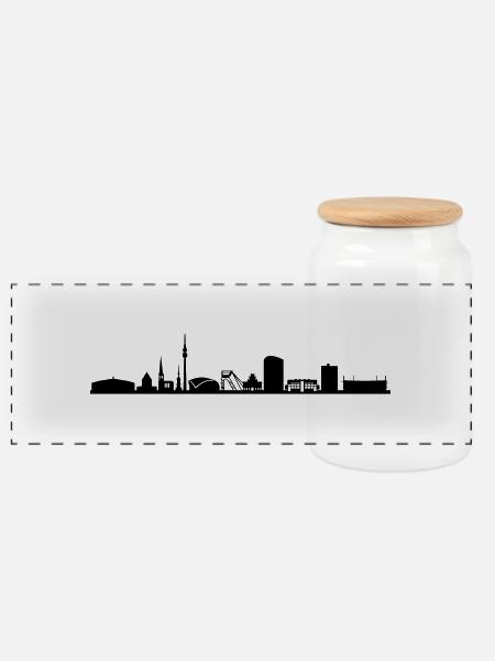 Skyline - Dortmund - Panorama Keksdose mit Holzdeckel - Weiß