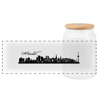 Münsteraner Skyline - Panorama Keksdose mit Holzdeckel - Weiß - Vorne