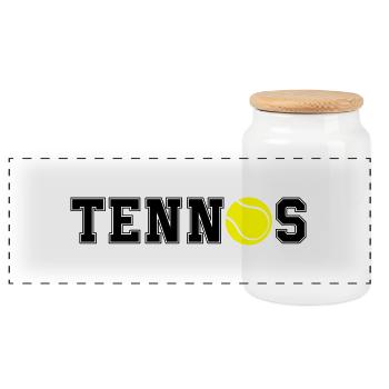 tennis - Panoramic Cookie Jar with Wooden Lid - white - Front