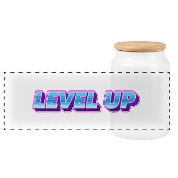 level up - Panoramic Cookie Jar with Wooden Lid - white - Front