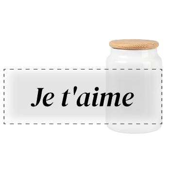 Je t’aime Typography – French Love Art - Panoramic Cookie Jar with Wooden Lid - white - Front
