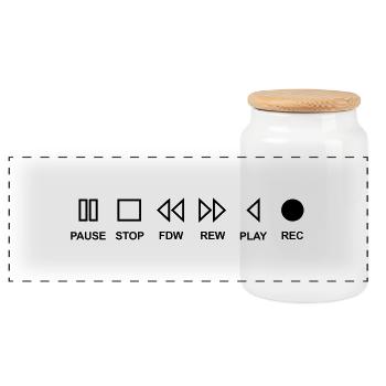 Cassette musik music play stop pause Black - Panorama Keksdose mit Holzdeckel - Weiß - Vorne