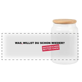 Punctuation save marriages! - Panoramic Cookie Jar with Wooden Lid - white - Front