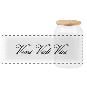 Veni Vidi Vici Calli text - Panoramic Cookie Jar with Wooden Lid - white - Front