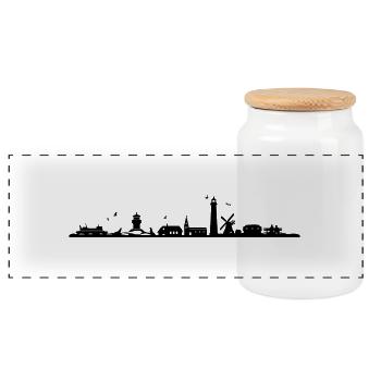 Skyline - Küste Amrum - Panorama Keksdose mit Holzdeckel - Weiß - Vorne