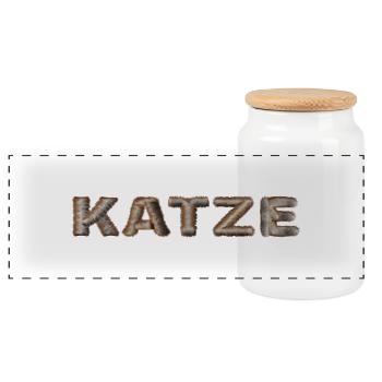 Katze mit Katzenfell Schriftzug - Panorama Keksdose mit Holzdeckel - Weiß - Vorne