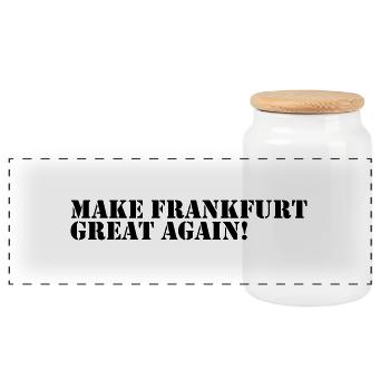 Make Frankfurt Great Again - FRANKFURT DESIGN - Panorama Keksdose mit Holzdeckel - Weiß - Vorne