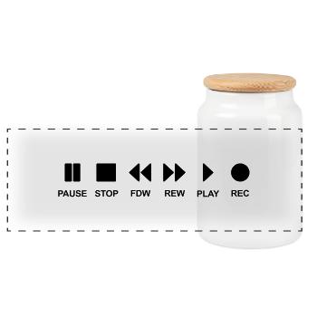 Cassette musik music play stop pause Black cd - Panorama Keksdose mit Holzdeckel - Weiß - Vorne