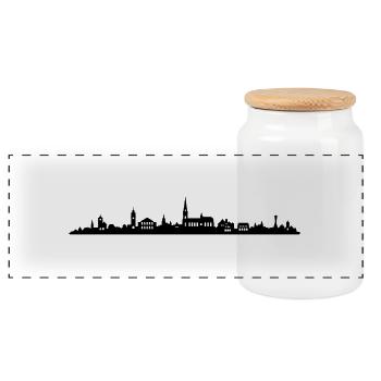 Skyline Freiburg - Panorama Keksdose mit Holzdeckel - Weiß - Vorne