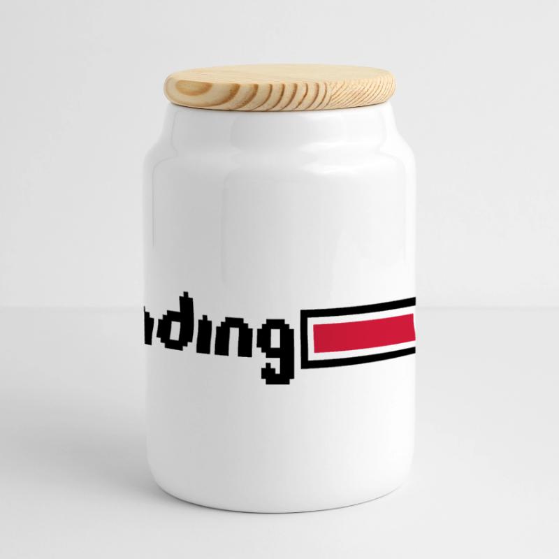 loading 8 bit pixel retro old games computer load Panoramic Cookie Jar with Wooden Lid