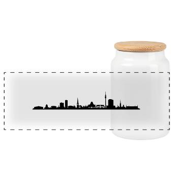 Skyline - Dortmund - Panorama Keksdose mit Holzdeckel - Weiß - Vorne