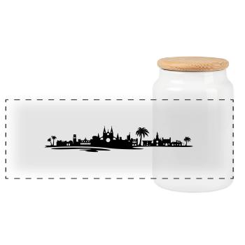 Skyline - Palma de Mallorca - Panorama Keksdose mit Holzdeckel - Weiß - Vorne