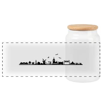 Skyline - Insel Usedom - Panorama Keksdose mit Holzdeckel - Weiß - Vorne