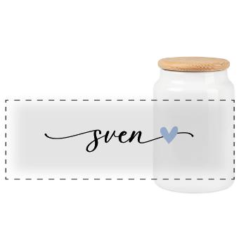 Sven Name Calligraphy Font - Panoramic Cookie Jar with Wooden Lid - white - Front