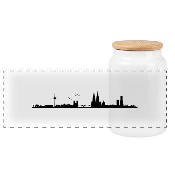 Cologne Skyline Panorama - Boîte à biscuits avec couvercle en bois - blanc - Devant