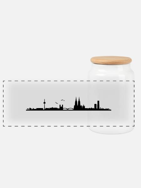 Skyline Köln Panorama - Panorama Keksdose mit Holzdeckel - Weiß