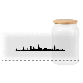 Skyline Rostock - Panorama Keksdose mit Holzdeckel - Weiß - Vorne