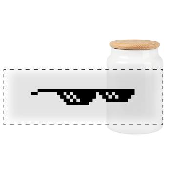 glasse lunette pixel internet meme fun - Panoramic Cookie Jar with Wooden Lid - white - Front
