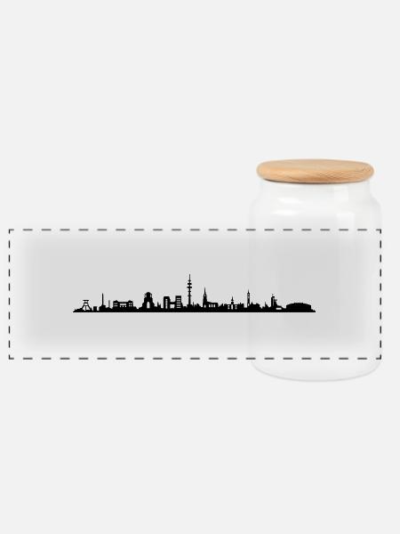 Skyline - Gelsenkirchen - Panorama Keksdose mit Holzdeckel - Weiß