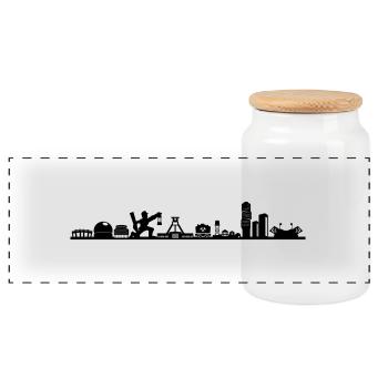 Skyline - Bochum Zeche - Panorama Keksdose mit Holzdeckel - Weiß - Vorne