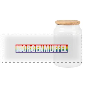 Morgenmuffel regenbogen Silhouette - Panorama Keksdose mit Holzdeckel - Weiß - Vorne
