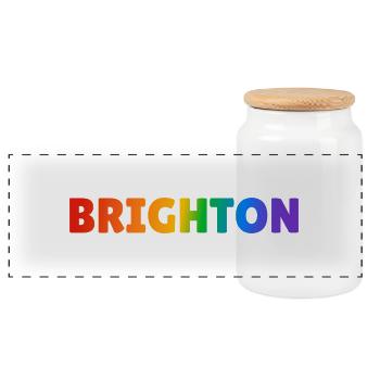 Brighton rainbow LGBTQ gay pride - Panoramic Cookie Jar with Wooden Lid - white - Front