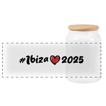 Ibiza 2025 Heart - Panoramic Cookie Jar with Wooden Lid - white - Front