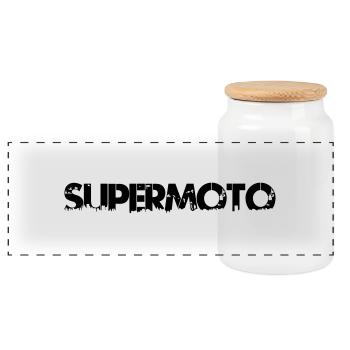 Supermoto Schriftzug - Panorama Keksdose mit Holzdeckel - Weiß - Vorne