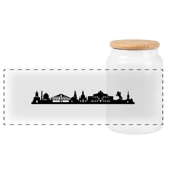 Dresden skyline long - Panoramic Cookie Jar with Wooden Lid - white - Front