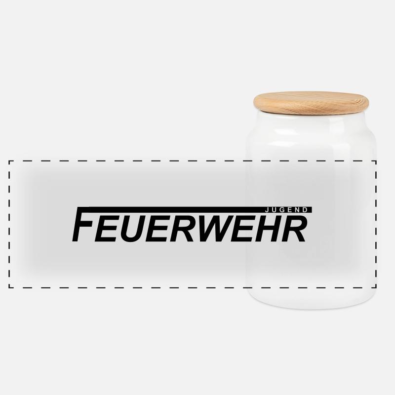 Jugendfeuerwehrlogo mit langem F - Panorama Keksdose mit Holzdeckel - Weiß