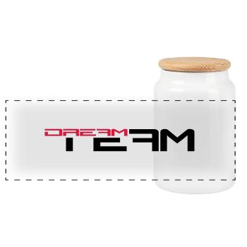 Text writing friends pair sports dream team - Panoramic Cookie Jar with Wooden Lid - white - Front