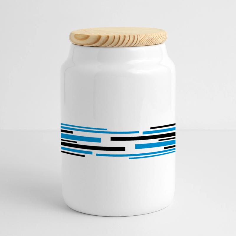 Many lines pattern Panoramic Cookie Jar with Wooden Lid