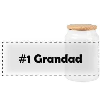 #1 grandad - Panoramic Cookie Jar with Wooden Lid - white - Front