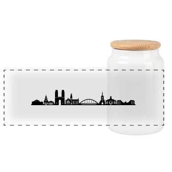 Skyline - Saarbrücken - Panorama Keksdose mit Holzdeckel - Weiß - Vorne