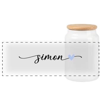Simon Name Calligraphy Font - Panoramic Cookie Jar with Wooden Lid - white - Front