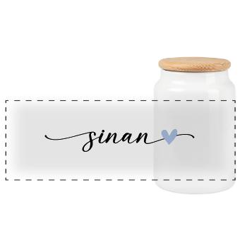 Sinan Name Calligraphy Font - Panoramic Cookie Jar with Wooden Lid - white - Front