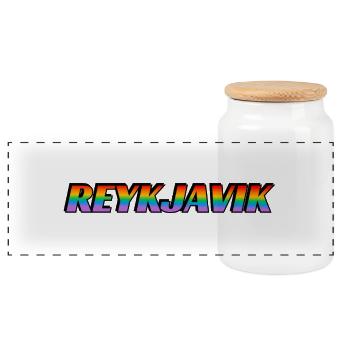 Reykjavik Regenbogen LGBTQ Pride Monat - Panorama Keksdose mit Holzdeckel - Weiß - Vorne