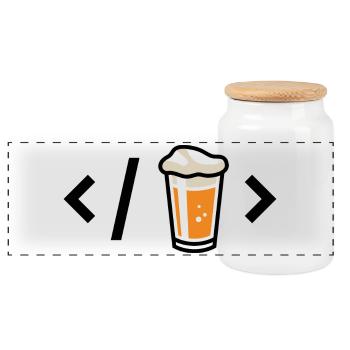 Icône de verre à bière avec mousse - Boîte à biscuits avec couvercle en bois - blanc - Devant