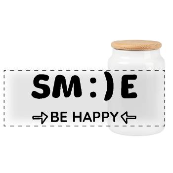 SMILE - be happy - Panorama Keksdose mit Holzdeckel - Weiß - Vorne