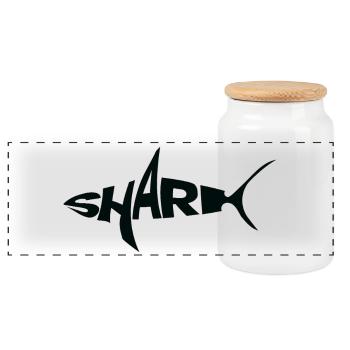  BLACK Shark Wordmark Typography with Fin - Panoramic Cookie Jar with Wooden Lid - white - Front