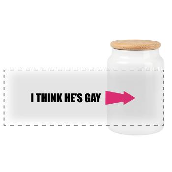 I Think He's Gay - Panorama Keksdose mit Holzdeckel - Weiß - Vorne