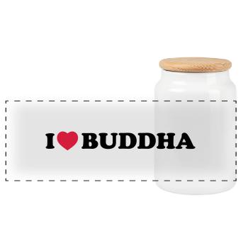 i love Buddha - Boîte à biscuits avec couvercle en bois - blanc - Devant
