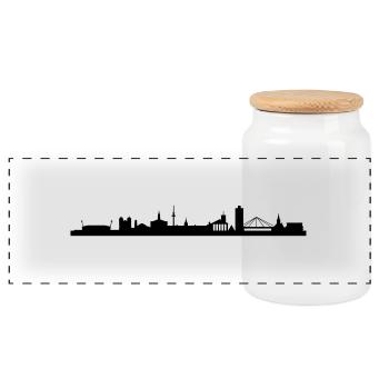 Skyline Karlsruhe 1 - Panorama Keksdose mit Holzdeckel - Weiß - Vorne
