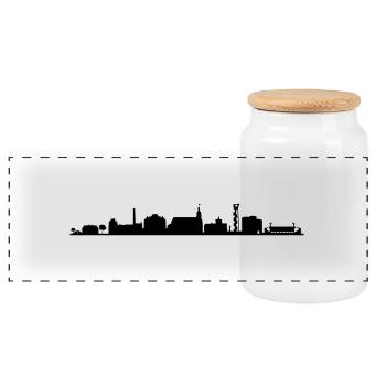 Skyline Cottbus - Panorama Keksdose mit Holzdeckel - Weiß - Vorne