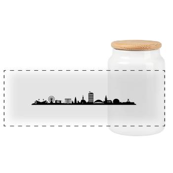 Skyline - Bochum - Panorama Keksdose mit Holzdeckel - Weiß - Vorne