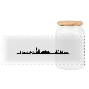 Skyline - Regensburg - Panorama Keksdose mit Holzdeckel - Weiß - Vorne