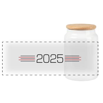 2025 Jahr Linie - Panorama Keksdose mit Holzdeckel - Weiß - Vorne