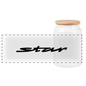 star - Panoramic Cookie Jar with Wooden Lid - white - Front