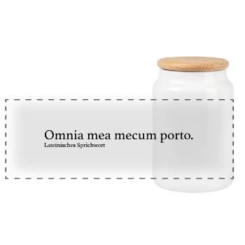 Omnia mea mecum porto. - Panorama Keksdose mit Holzdeckel - Weiß - Vorne
