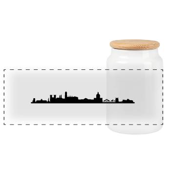 Skyline Lissabon - Panorama Keksdose mit Holzdeckel - Weiß - Vorne